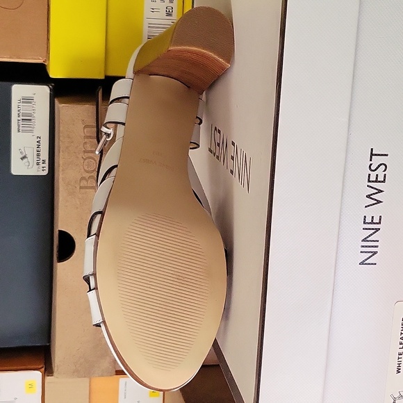 Nine West 11 White Delilah Leather Open Toe Ankle Strap Chunky Platform Sandal - Picture 4 of 9